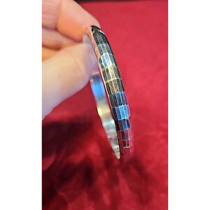 Vintage Sterling Silver Bangle Bracelet Push Button Latch Hammered Signed